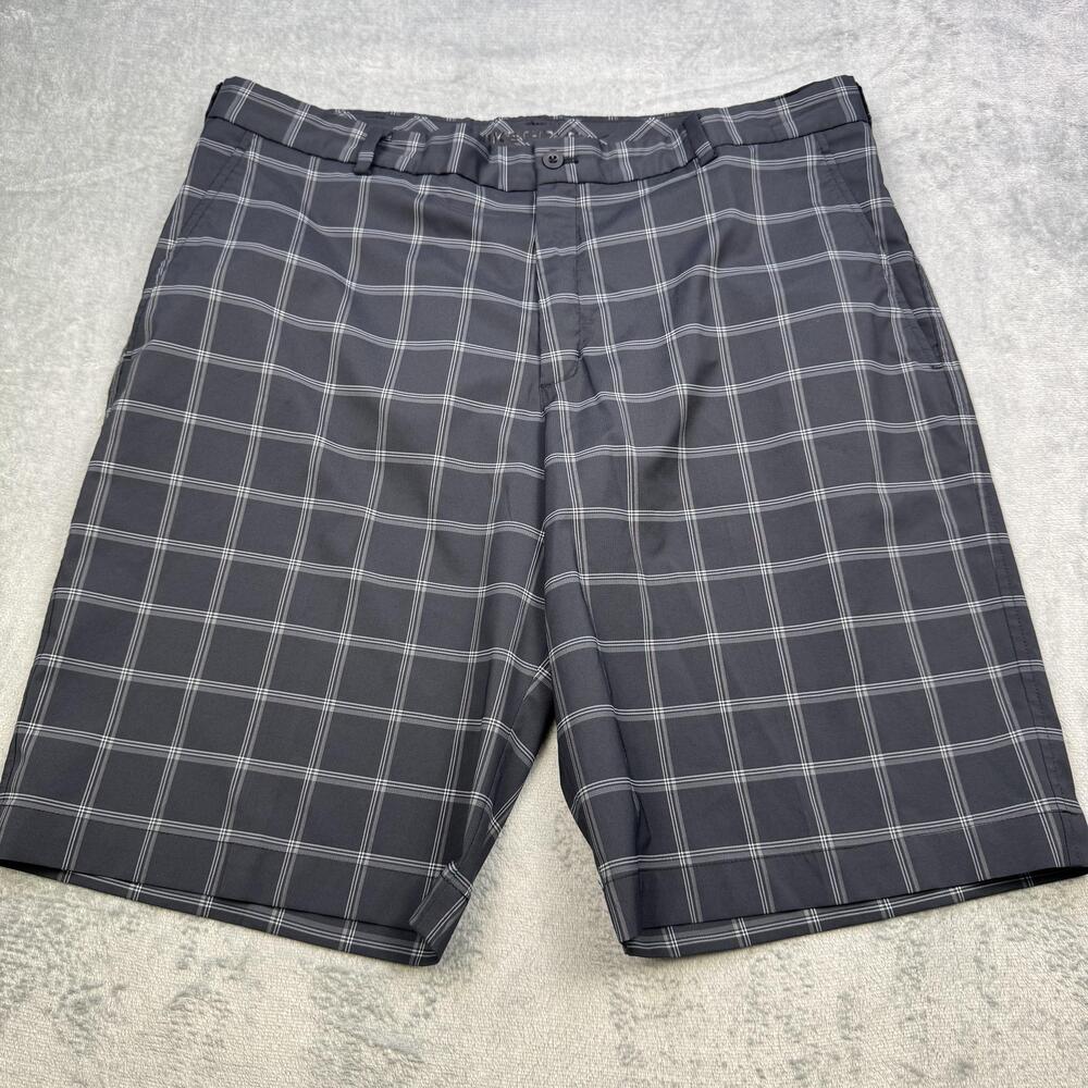 Nike Golf Shorts Mens 38 Black Gray Plaid Stretch 11 Inseam Swoosh 398615-010